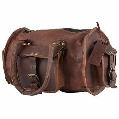 Borsone da viaggio in pelle di capra marrone, borsone da viaggio, autentico, da uomo, vintage, 13"