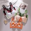 Wirefree Thin Cup Embroidered Bra - Slimming, Adjustable, Fashion Color Block Design for Autumn/Winter