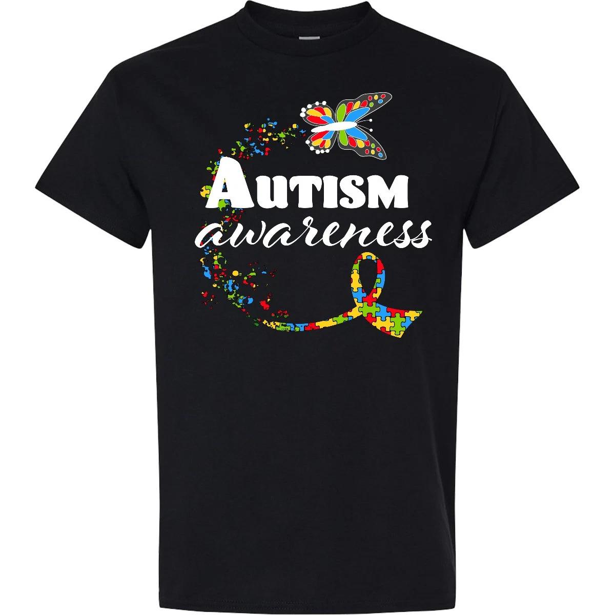 Inktastic Autism Awareness Butterfly Ribbon T-Shirt Support Puzzle Pieces Kids 130