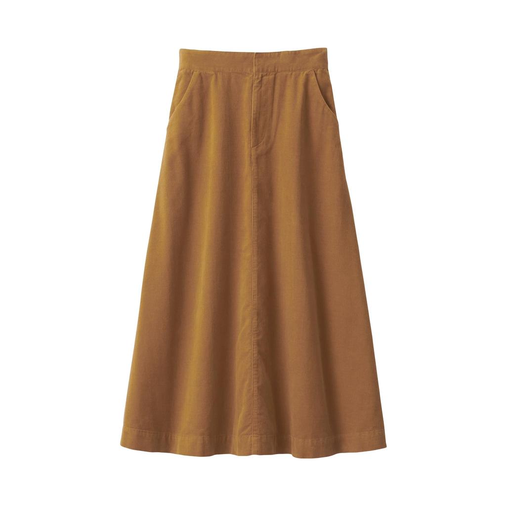 MUJI Women's Kapok Blend Corduroy Flare Skirt, Camel, Size S (BE1SPA4A)