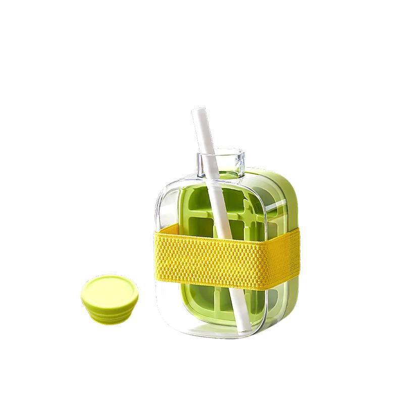 Portable Ice Cube Tray Bottle with Lid Silicone One-click Ice Mold Bottle Cooler Cup NO Touch DIY Fruit Juice Cup 500/800ml