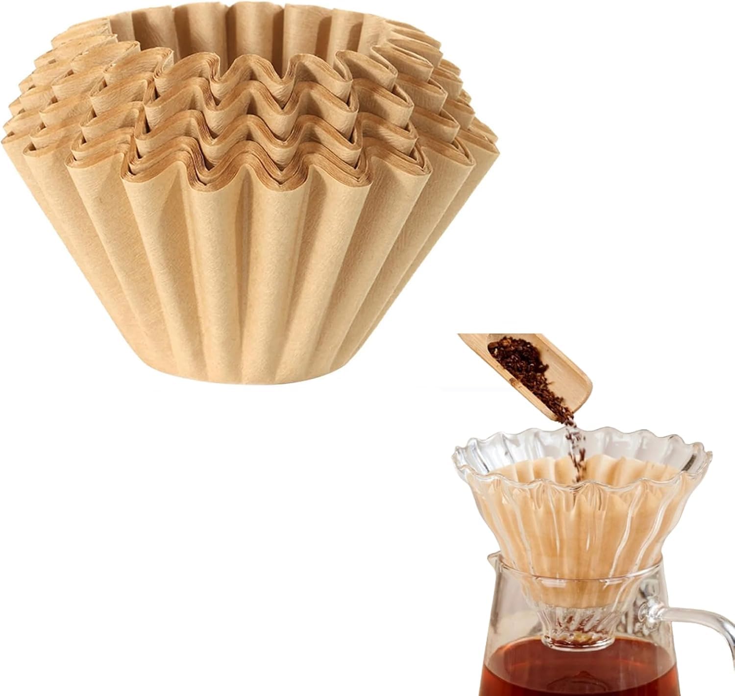 

Coffee Filters, Vertical Filter Paper [100 Sheets], Conical, High-Efficiency Coffee Filters, Coffee Cup Basket, Wave Pattern, Brown