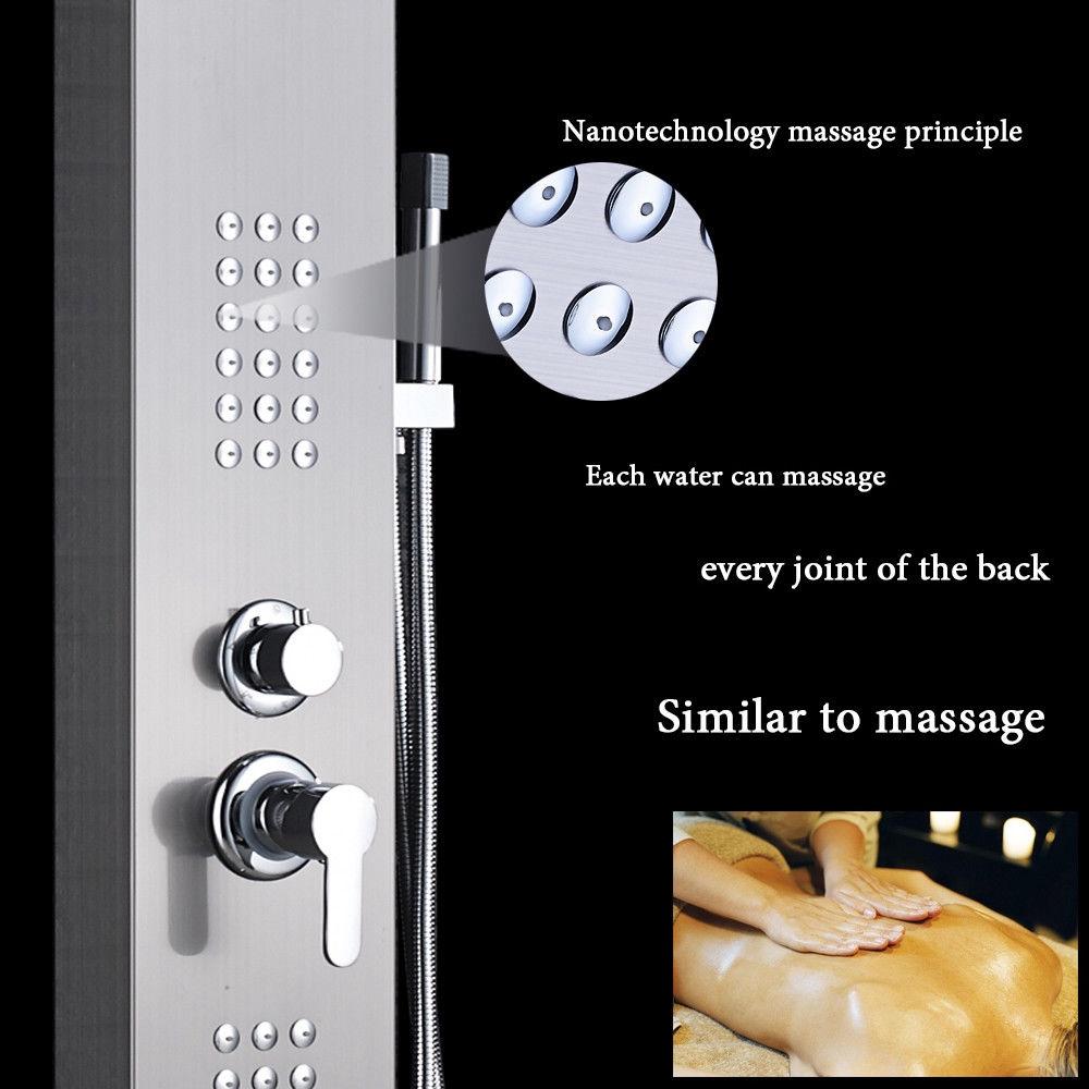 Shower Panel Tower Rain Waterfall Massage System Jet Tub Tap & Tub Spout Tower Shower Column Brushed Nickel Shower Hand
