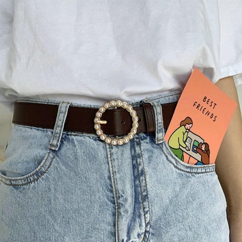 Elegant Rhinestone Round Buckle Women's Waist Belt Perfect For Fashionable Student Style