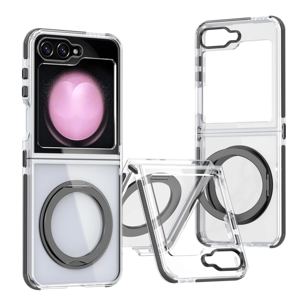 360° drehbarer Ringhalter Magnetische Handyhülle Handyhülle für Samsung Galaxy Z Flip 6 Flip6 5G Transparente stoßfeste Hülle