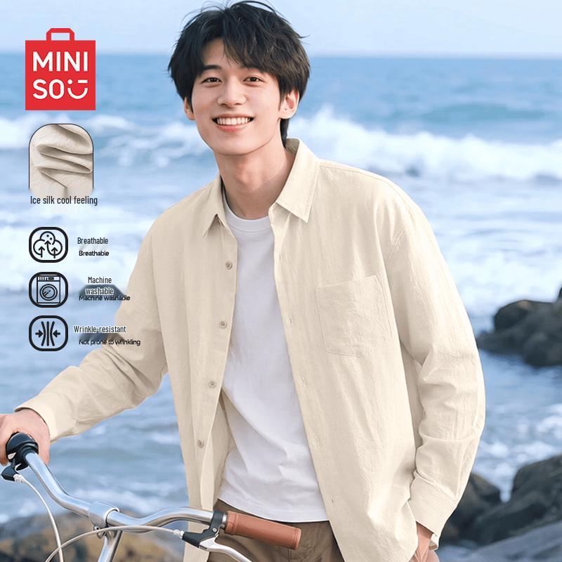 MINISO Men's Ice Silk Breathable Long-Sleeve Casual Shirt