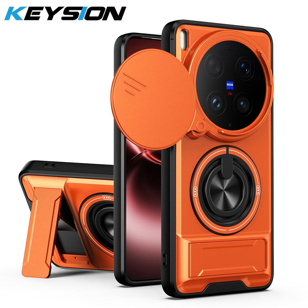 KEYSION Magnetic Phone Case for VIVO X300 Ultra 5G Slide Camera Lens Protection Upright Stand 360° Ring Shockproof Back Cover