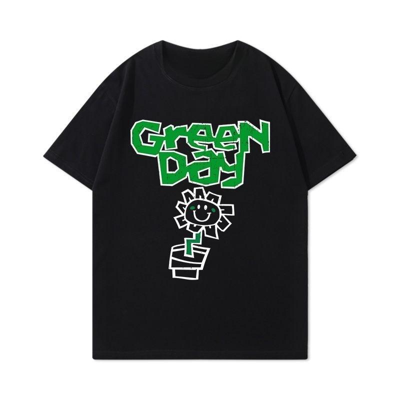 Green Day Print T-shirt, Short-sleeved American Trend Retro Punk Rock Casual Summer T-shirt