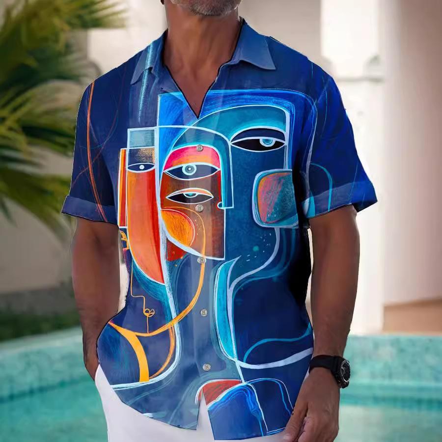 Línea Casual Primavera y Verano Facebook Camisa Hawaiana Estampada 1D Hombres Fabricante Comercial Viento Ligero Maduro Lino