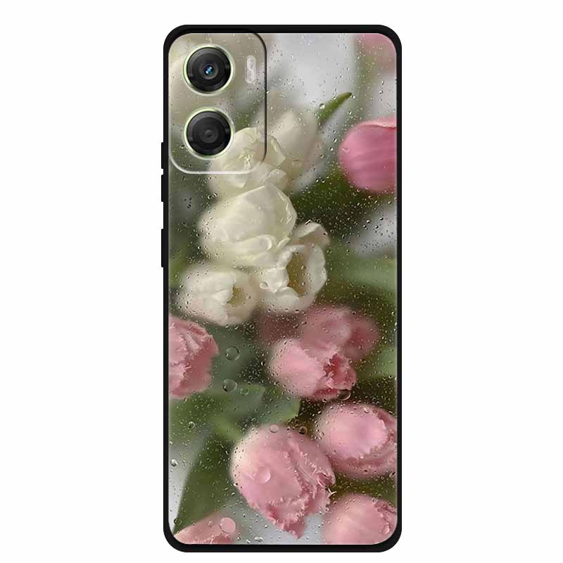 Flowers Case For Motorola Moto G06 G 06 4G Soft Silicone Phone Cover Funda Black TPU Protective Bumper Back Fashion Coque Shell