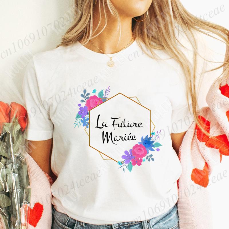 French Women Bridesmaid Team Bride Tshirt Bridal Shower Wedding Tshirt Bachelorette Evjf Party Tops Flower Crown Graphic Tees