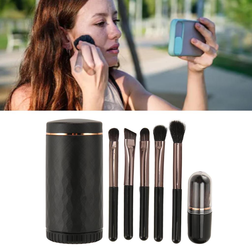 6 in 1 Makeup Brush Set Portable Synthetic Cosmetic Brushes Set for   Blending Powder Eye Shadow with Mirror