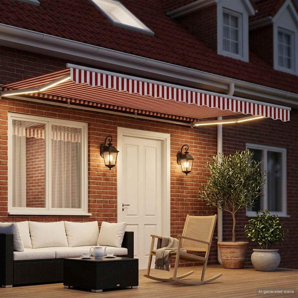 Manual Awning Frame with LEDs Red and White 4.5 * 3 M