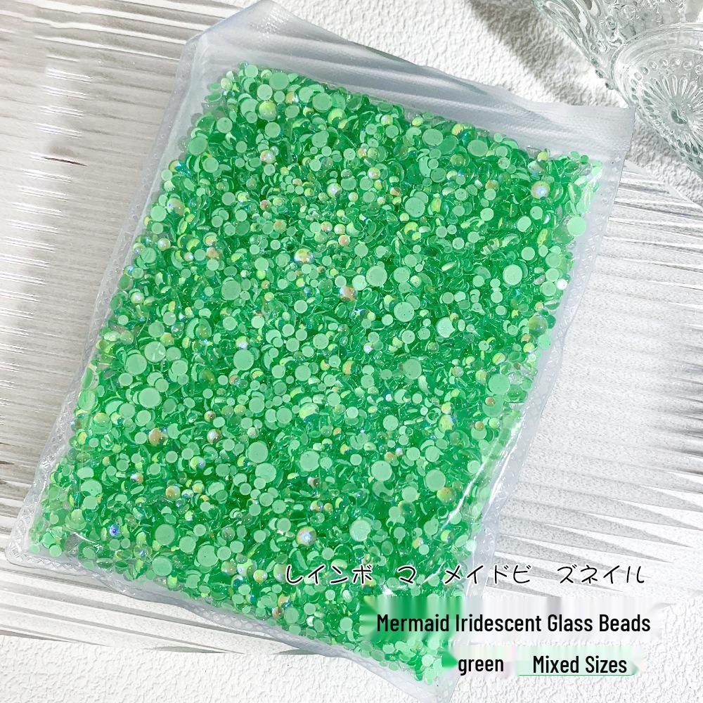 Iridescent Mermaid Nail Art Beads: Half-Round Glass Rhinestones and Mixed Accessories