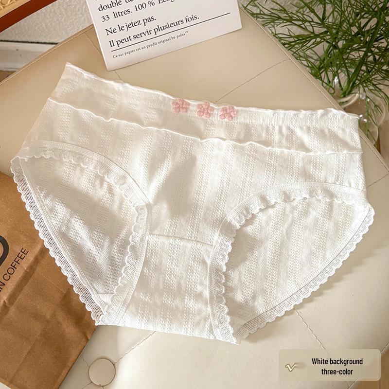 10A Antibacterial Women's Mid-Waist Floral Cotton Panties - Breathable, Skin-Friendly, Comfortable Korean Style Hip-Lifting Design