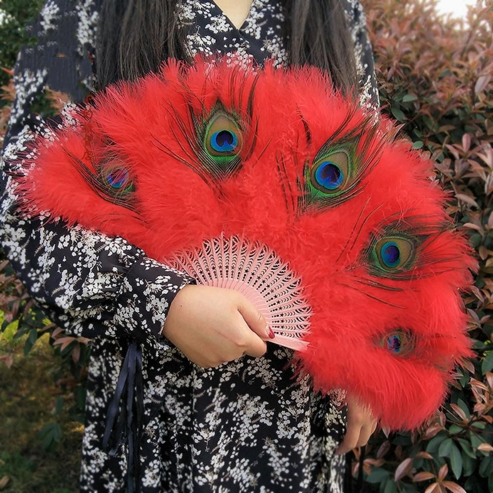 Tassel Hand Fan Fluffy Foldable Hand Fan Peacock Feather Fan Comfortable For Photography Stage Performance Home Decoration