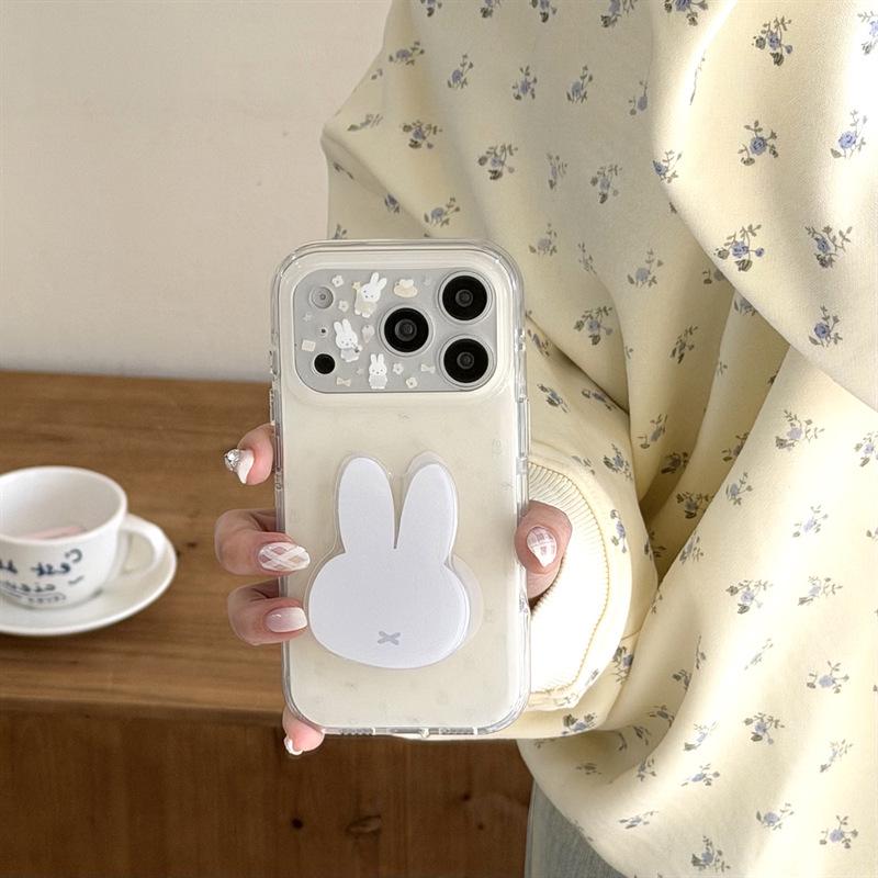 Cartoon Rabbit Big Head Stand Phone Case for iPhone 17/16 Pro Max/15 Pro - Cute and Girly
