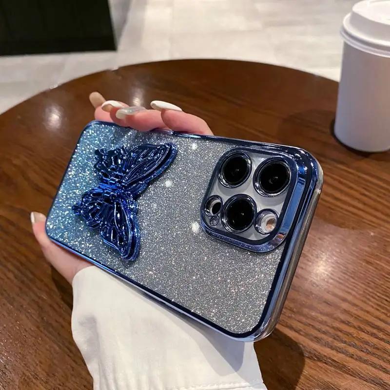 Butterfly Stand Glitter Phone Case For OPPO A3 Pro A3X A40M A40 A60 A80 5G A18 Find X8 X7 Ultra X3 Pro X5 Lite X6 Pro Soft Cover