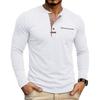 Autumn Winter Mens Henley Long Sleeve T-Shirt Contrast Collar Placket 3 Buttons Chest Pocket Soft Casual Daily Tops