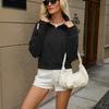 Women's Cropped Zip-Up Hoodie with Pockets Long Sleeve Loose Fit Color Sweatshirt
