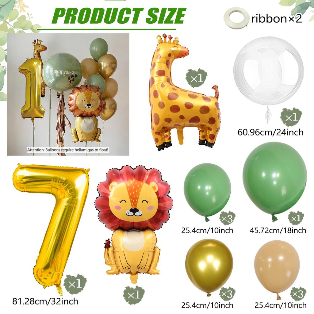 Set de ballons Lion Girafe Dessin Animé, Ballon Thème Animaux de la Jungle, Ballon Chiffre Doré 0-9, Décoration Fête d'Anniversaire Shower