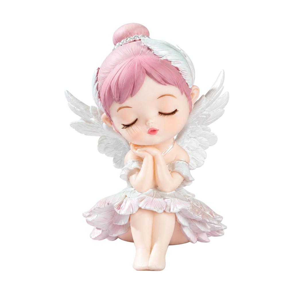 Ballerina Angel Figurine Winged Ornament with Carved Feathers