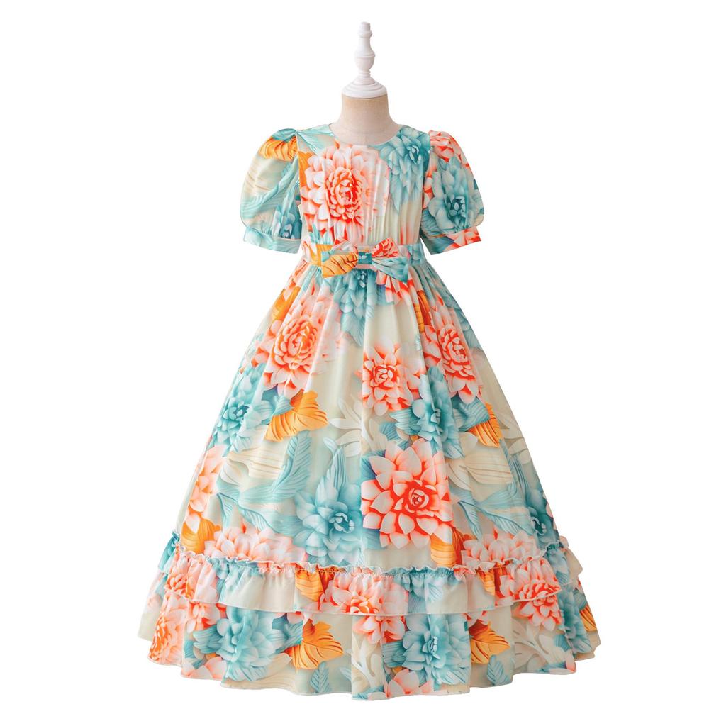 Orientalisches Puffärmel-Blumen-Prinzessinnenkleid für Abende