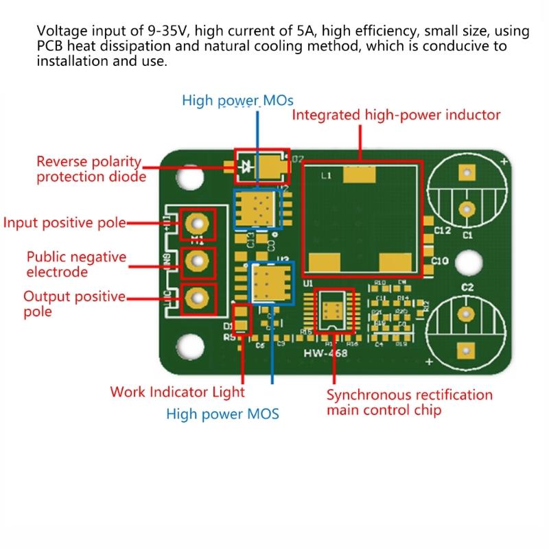 5A Bucking Converters Power Module with Reverse Polarity Protections Wide Input Voltages 9-35V Output 5V Compactly Design for DIY Electronics