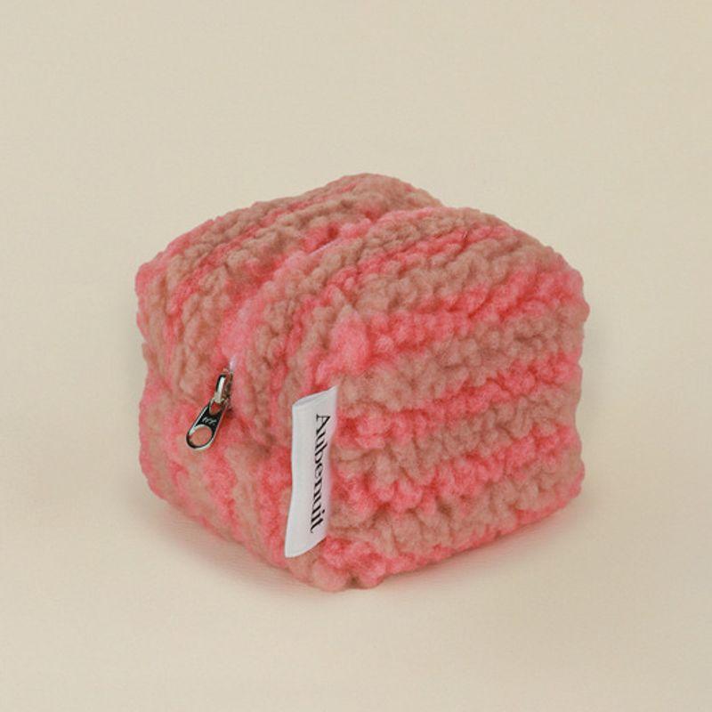 

Aube nuit Obnuit Wool Cube Pouch Keyring Stripe_Pink S (Keyring can be added) No keyring