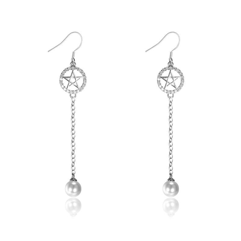 

BELLA BOX 925 Silver Needle Long Tassel Zircon Earrings For Women, Light Luxury, Niche, Versatile And Elegant Five-pointed Star Stud Earrings a pair серебряный
