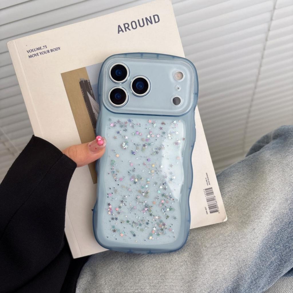 3D Wave Arc Curl Bling Glitter Clear Clear Case For iPhone 17 Air 16 E 15 14 13 12 Mini 11 Pro Plus Shockproof Glossy Phone Case