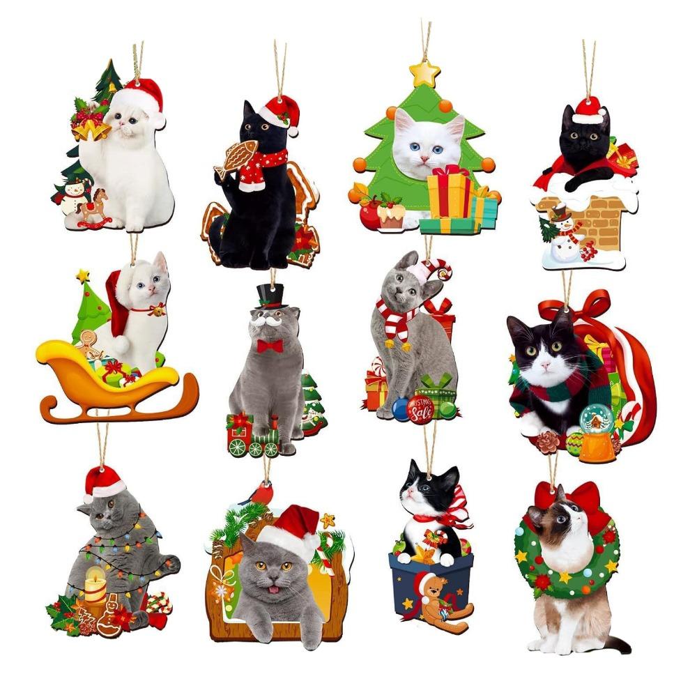 12ks/sada 2D ozdoba na Vánoce s černým medvědem, kreslený medvěd, přívěsek do auta na vánoční stromeček, do auta, na tašku