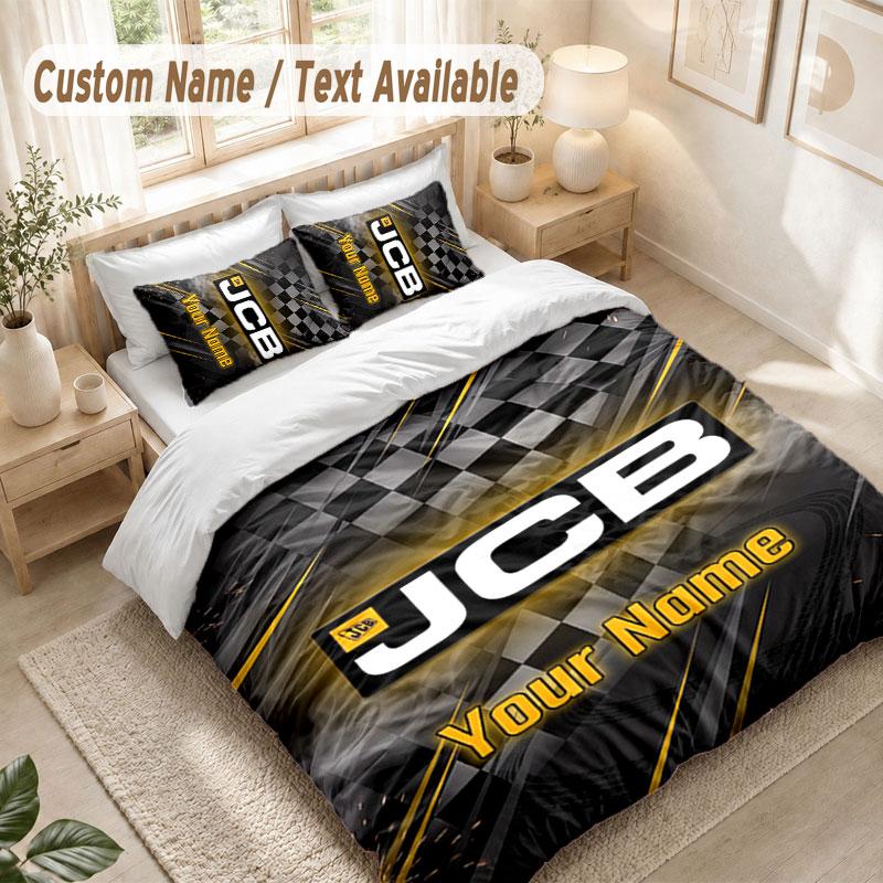 Custom Name Bedding Set 3 PiecesJCB Print Duvet Cover + 2 Pillowcases Soft Bed Decor