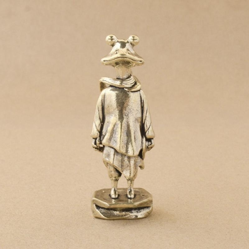 Brass Frogs Swordsman Figurine Antique Frogs Standing Miniature Statue for Living Room Study Artistics Home Accent