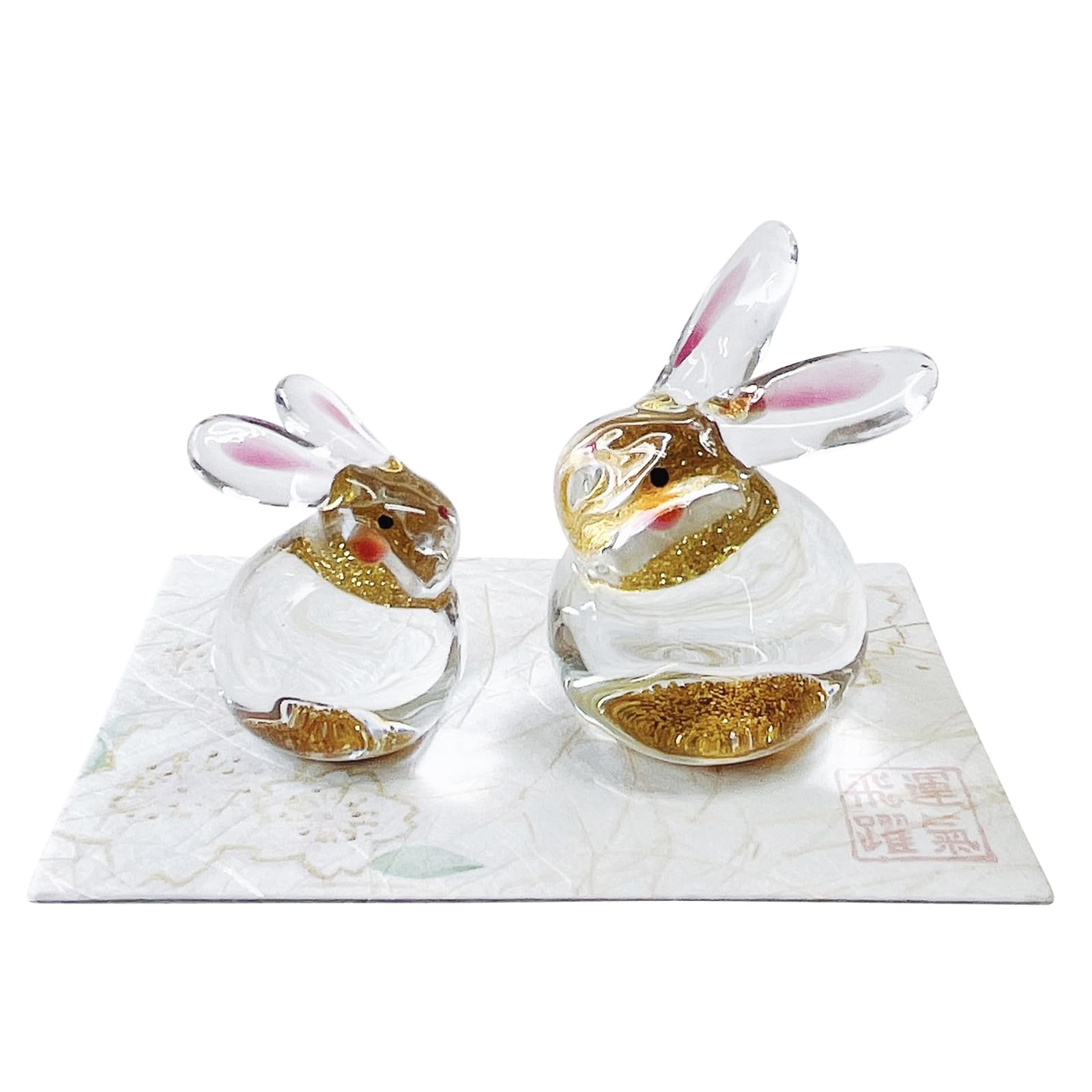 

Rabbit Parent and Child Figurine, Approx. 6cm Tall, Lucky Charm, Gold-Plated Glass, Yuzusha E-20