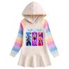 Kpop Demon Hunter Girls' Rainbow Ruffle Hooded Dress – Long Sleeve Princess Style for Spring & Autumn