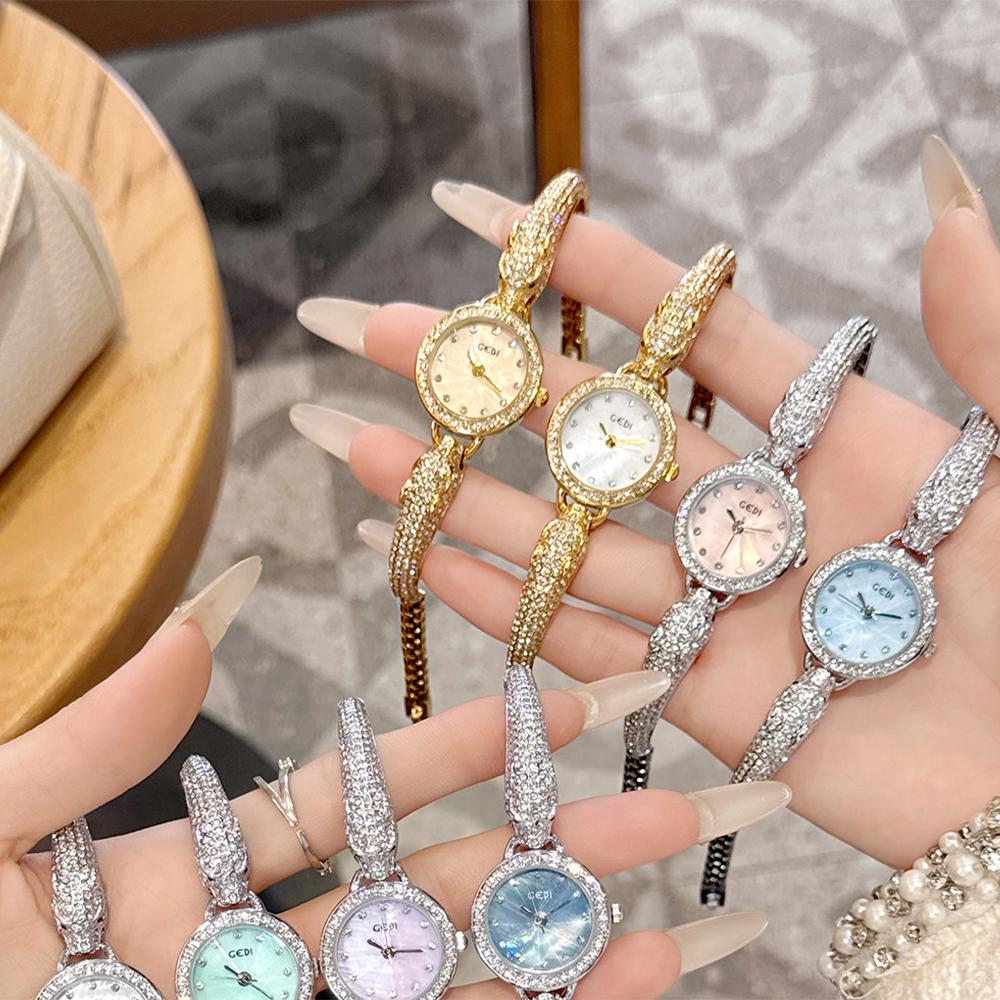 GEDI Watch Elegant Wristwatches Woman Diamond Inlaid Circular Watches Luxury Women Bracelet Quartz Watches Niche