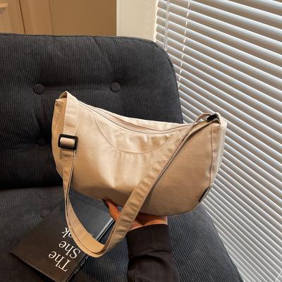 Casual and Light Shoulder Crossbody Oxford Canvas Bag Women's Waterproof Commuter Solid Color Versatile Nylon Bag