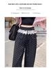 Spring 2025 Patchwork Lace Trim Polka Dot High Waist Loose Straight Wide-Leg Pants