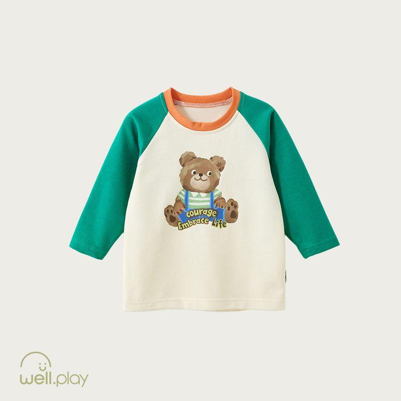 Wilberu Boys and Girls Base Layer T-Shirt Long Sleeve 2024 New Color-Blocked Cartoon Toddler Tops