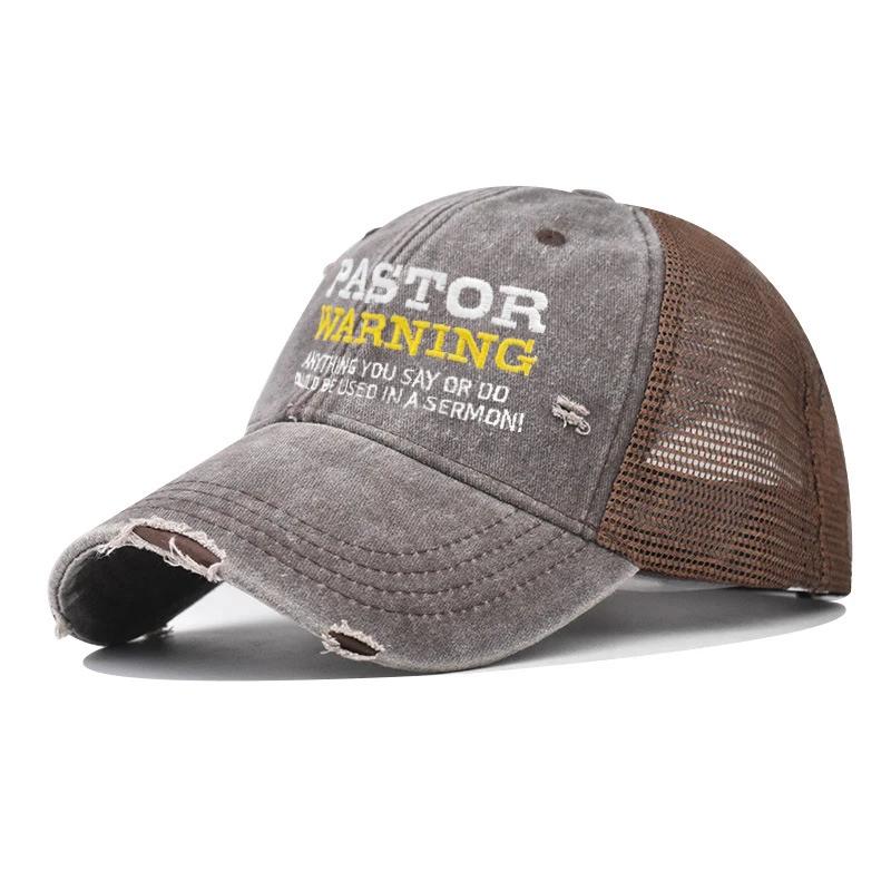 New Embroidered PASTOR Washed Distressed Cotton Mesh Baseball Caps Hip Hop Men Adjustable Trucker Cap Women's Snapback Dad Hat