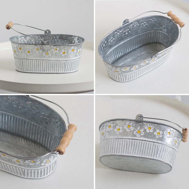 Vintage Embossed Iron Flower Pot Small Flowers Vase Watering Can Hanging Plant Balcony Bucket Home Garden Decorations Ornaments