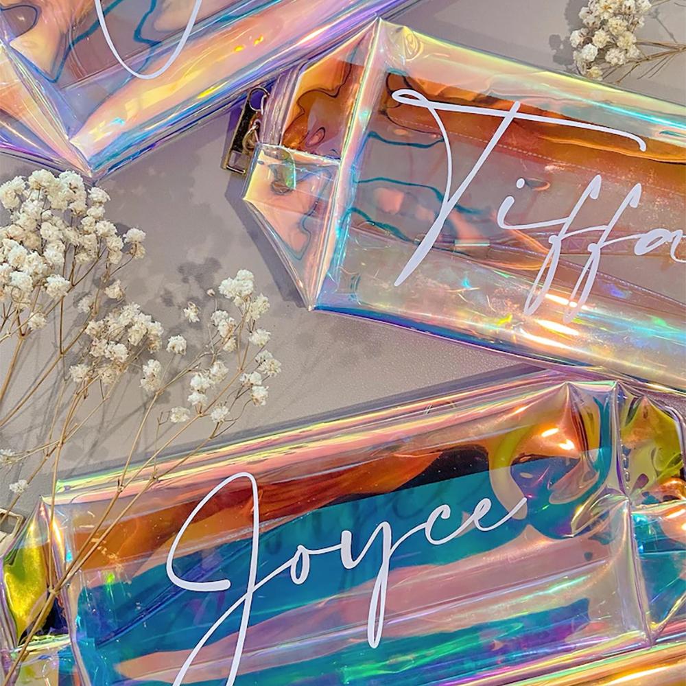 Personalized Holographic Bridesmaid Makeup Bag Wedding Bachelorette Party Favor Festival Decor Supplies Travel Cosmetic Pouch