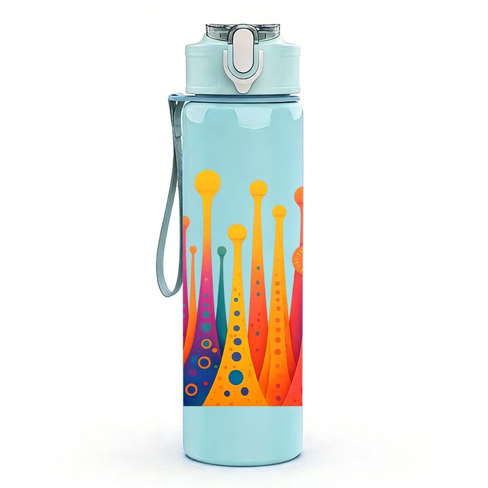 1PC Rainbow Paint Splash Art Print 750ml Color Plastic Sports Water Bottle Leakproof Flip Straw Lid Suitable for Sports Office Home Use