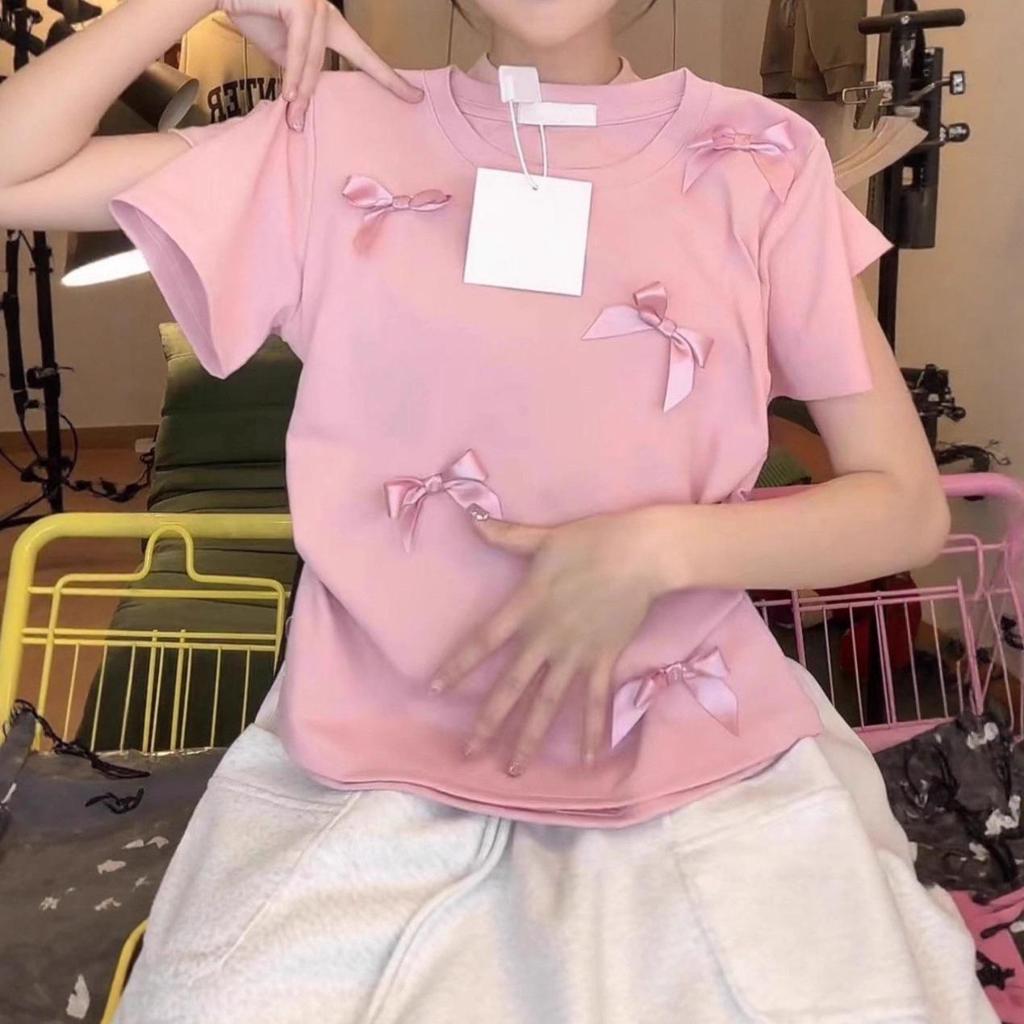 Japanese Pink Short Sleeve Sweet & Spicy College Style Slim Top