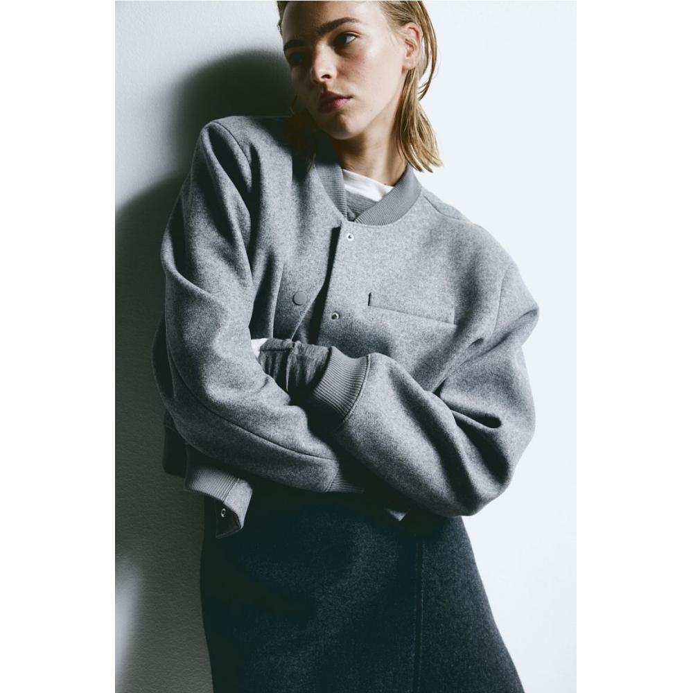 

H M Cropped Bomber Jacket Grey