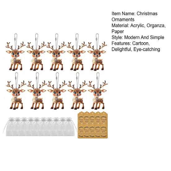 10 Sets Christmas Party Favors Cute Deer Acrylic Hanging Ornaments with Thank You Tags And Gift Bags Christmas Souvenirs Gifts for Party Decor