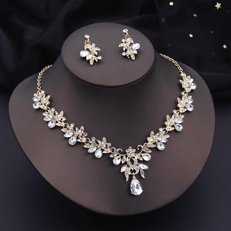 Luxury 3 Pcs Wedding Jewelry Sets for Women Dangle Earrings and Necklace Sets Bridal Costume Accessory