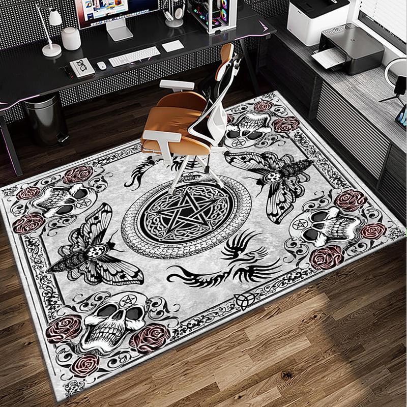 Gothic Moth And Skulls Office Rug Chair Mat, Entryway Carpet, Suitable for Front Door, Bedroom, Living Room, Desk, Holiday Gift