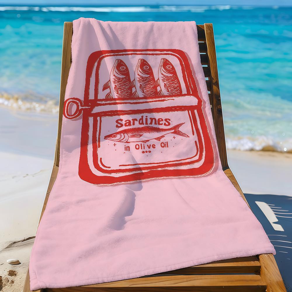Art Sardines Fish Towel Sports Quick Dry Travel Camping Gear Sandproof Soft Light Large Beach Towel
